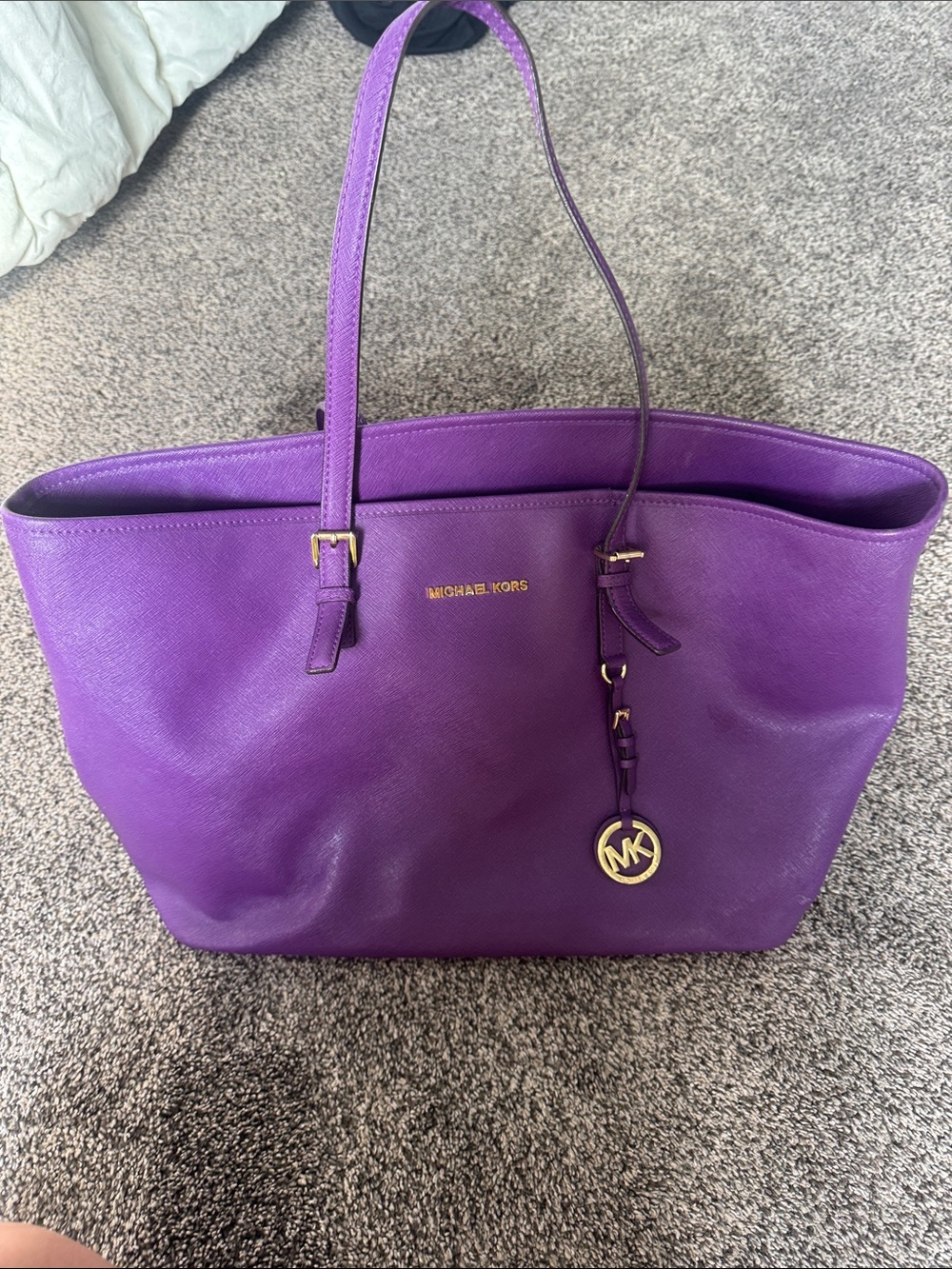 Michael Kors Purple Saffiano Tote with MK Charm